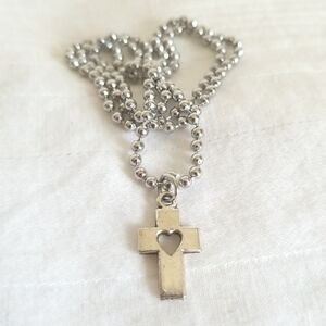 Silver Cross Heart Necklace